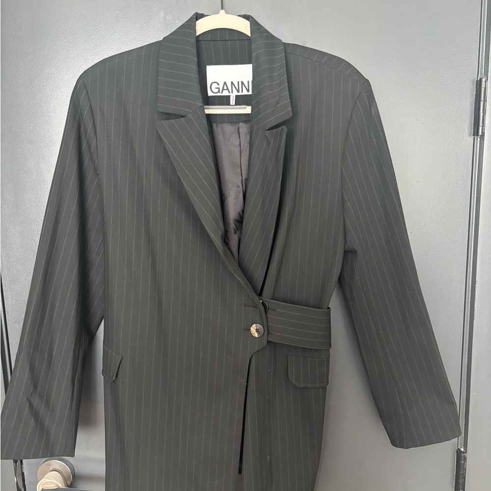 Black Green Pinstripe Women’s Ganni Blazer